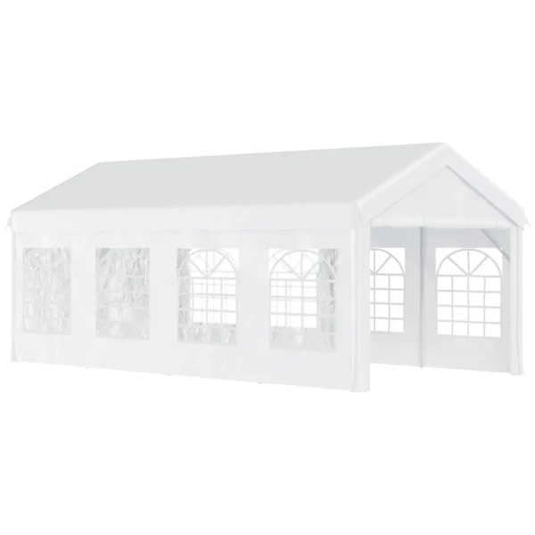 8x4m Steel Garden Gazebo with Removable Walls and Clear Windows, White