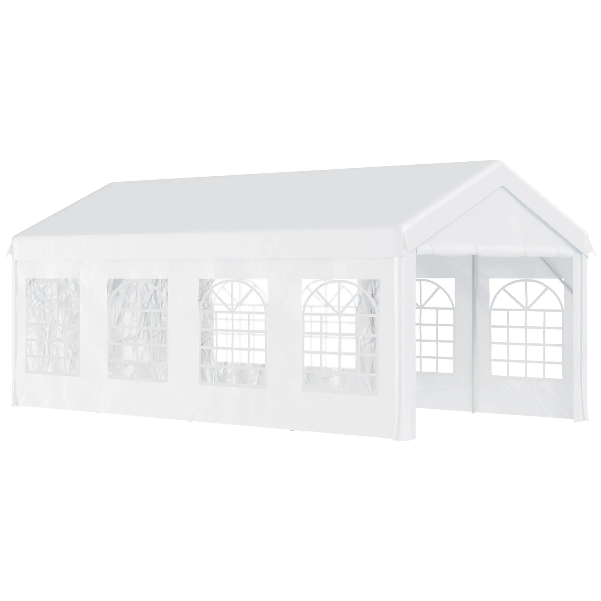 8x4m Steel Garden Gazebo with Removable Walls and Clear Windows, White