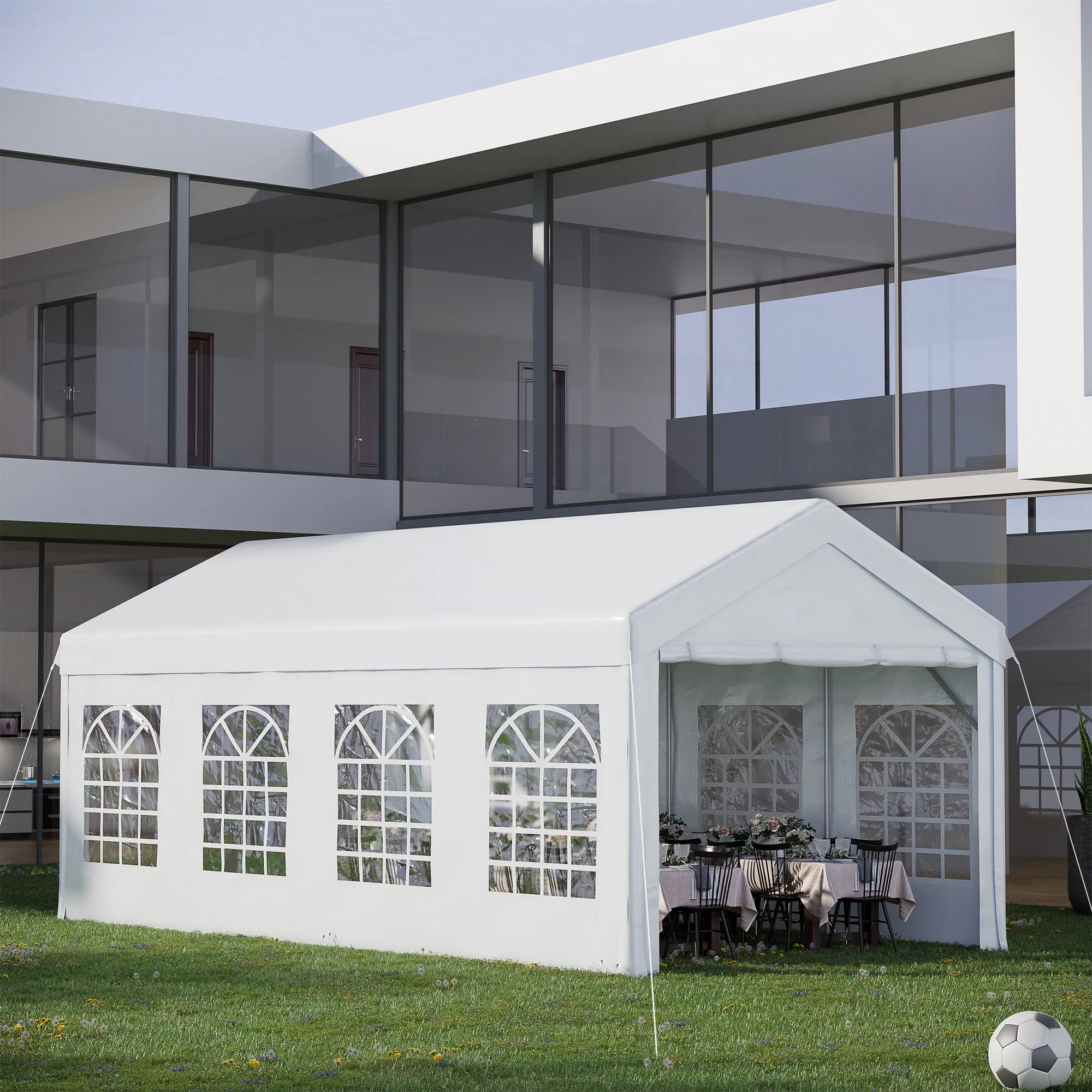 8x4m Steel Garden Gazebo with Removable Walls and Clear Windows, White - Image 2