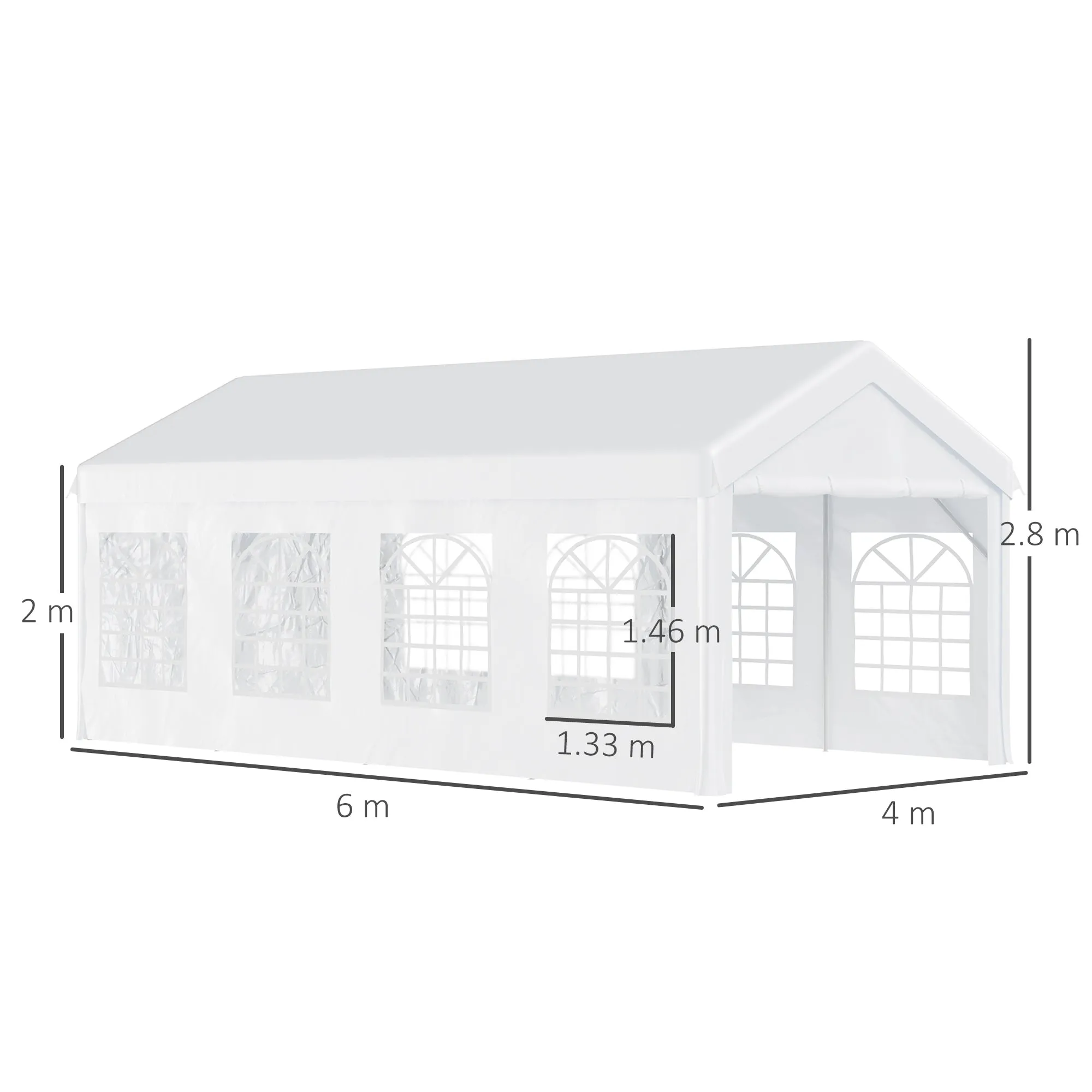 8x4m Steel Garden Gazebo with Removable Walls and Clear Windows, White - Image 3