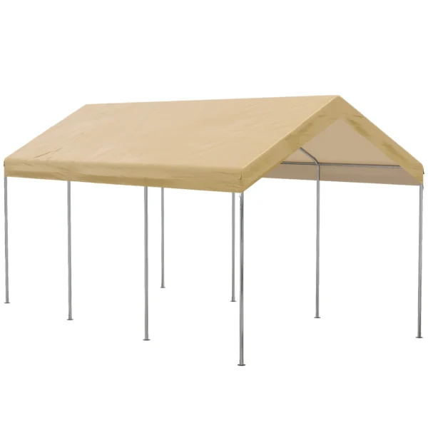 Steel and PE Garden Tent for Small and Medium Cars, 600x295x265-310 cm, Beige