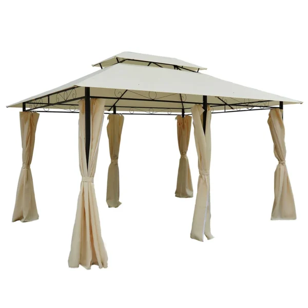 ROMA | 3x4m Garden Gazebo with Curtains and 2-Tier Roof Cream White