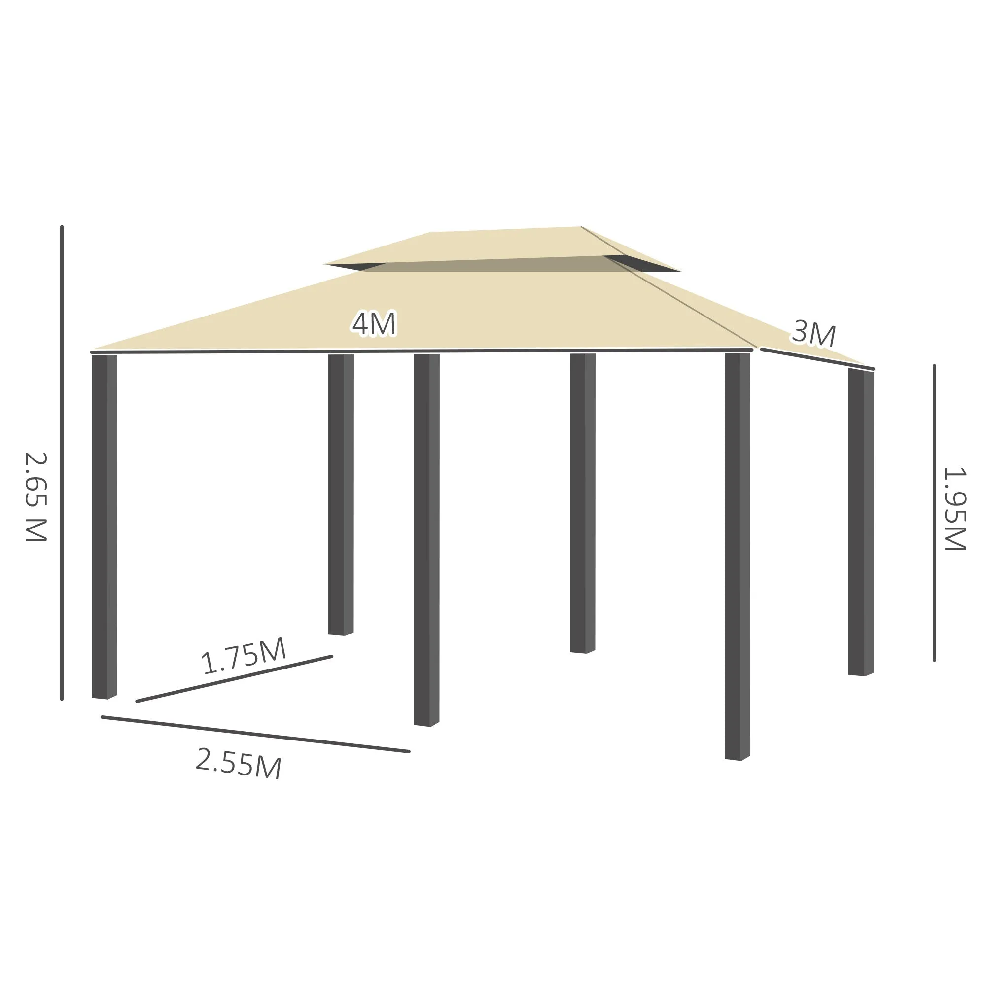 ROMA | 3x4m Garden Gazebo with Curtains and 2-Tier Roof Cream White - Image 3