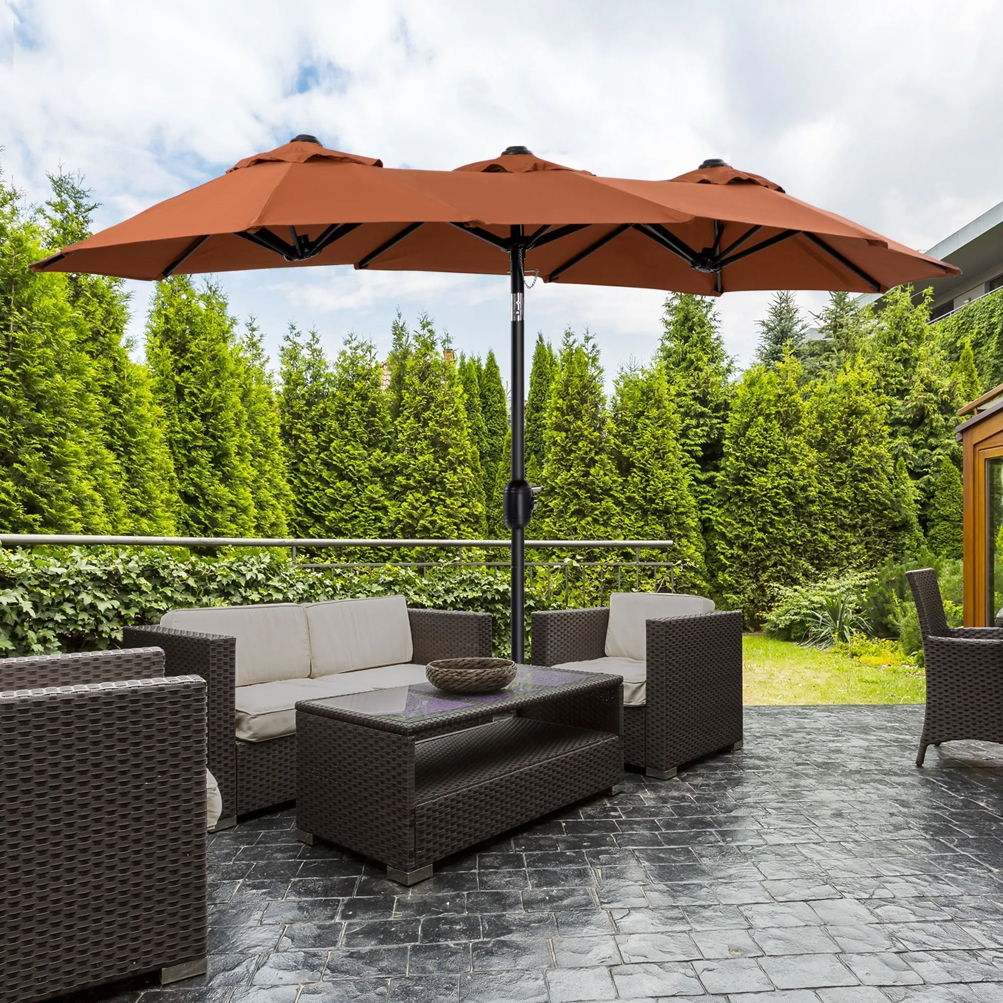 Double Tilting Garden Umbrella with Crank Opening, 295x152x222cm, Red - Image 2