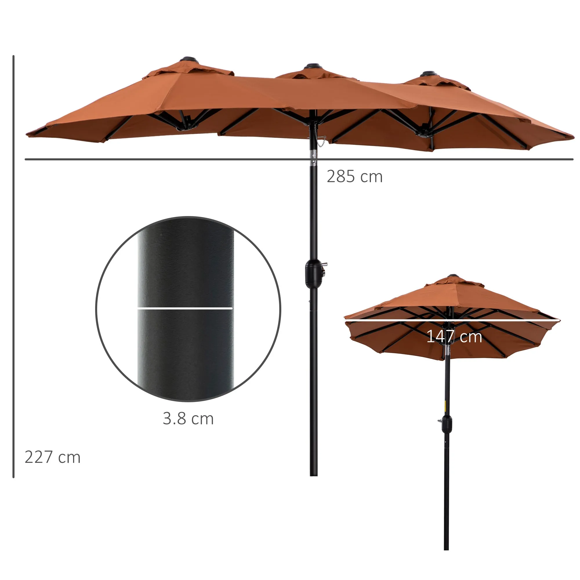 Double Tilting Garden Umbrella with Crank Opening, 295x152x222cm, Red - Image 3