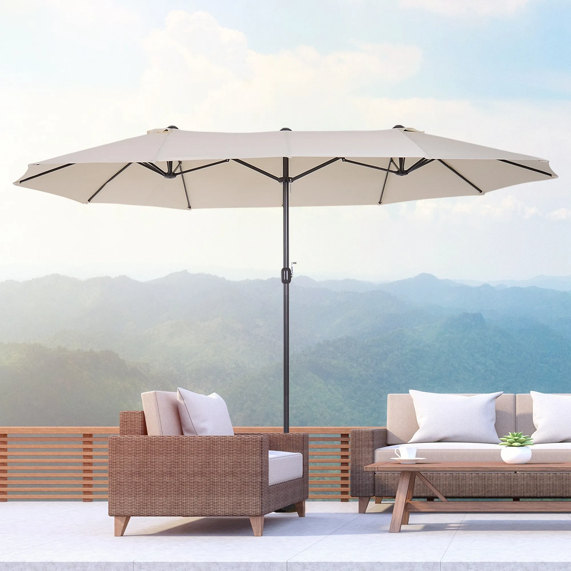 Beige Umbrella Garden Parasol and Double exterior fabric and polyester, 4.55 x 2.4m - Image 2