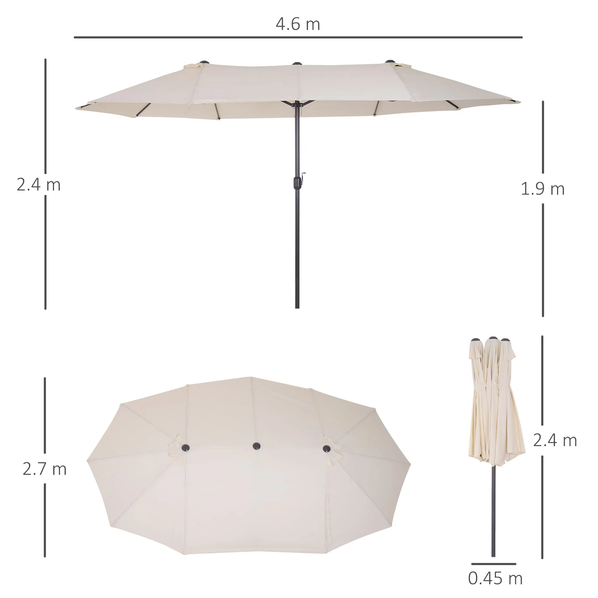 Beige Umbrella Garden Parasol and Double exterior fabric and polyester, 4.55 x 2.4m - Image 3