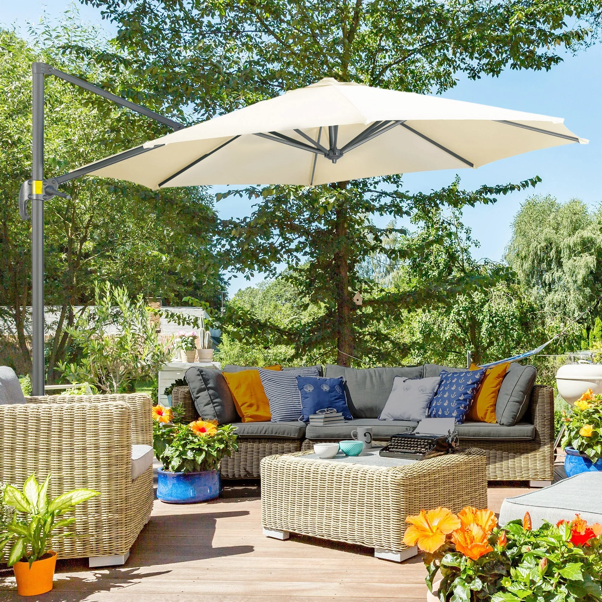 3x2.5m Off-center Garden Umbrella with Adjustable Angle and 360° Rotatable, Cream - Image 2