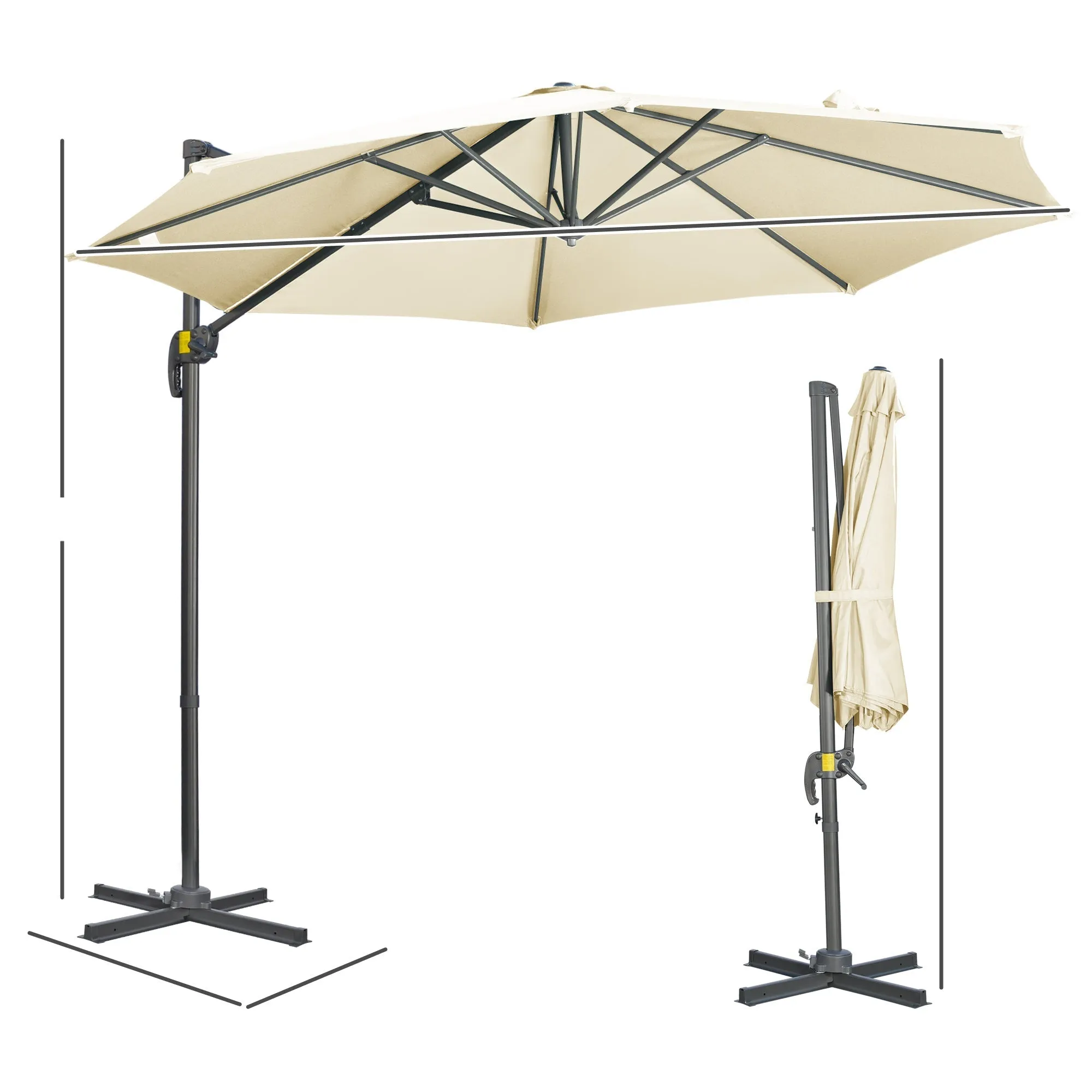 3x2.5m Off-center Garden Umbrella with Adjustable Angle and 360° Rotatable, Cream - Image 3