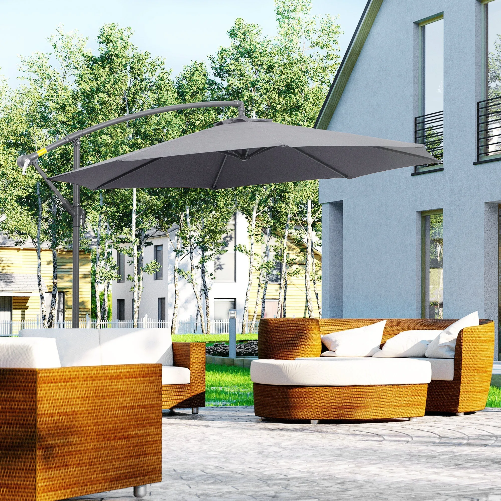 Garden Umbrella 3x2.5 m Arm and Tiltable with Crank, in Steel and Polyester Grey - Image 2
