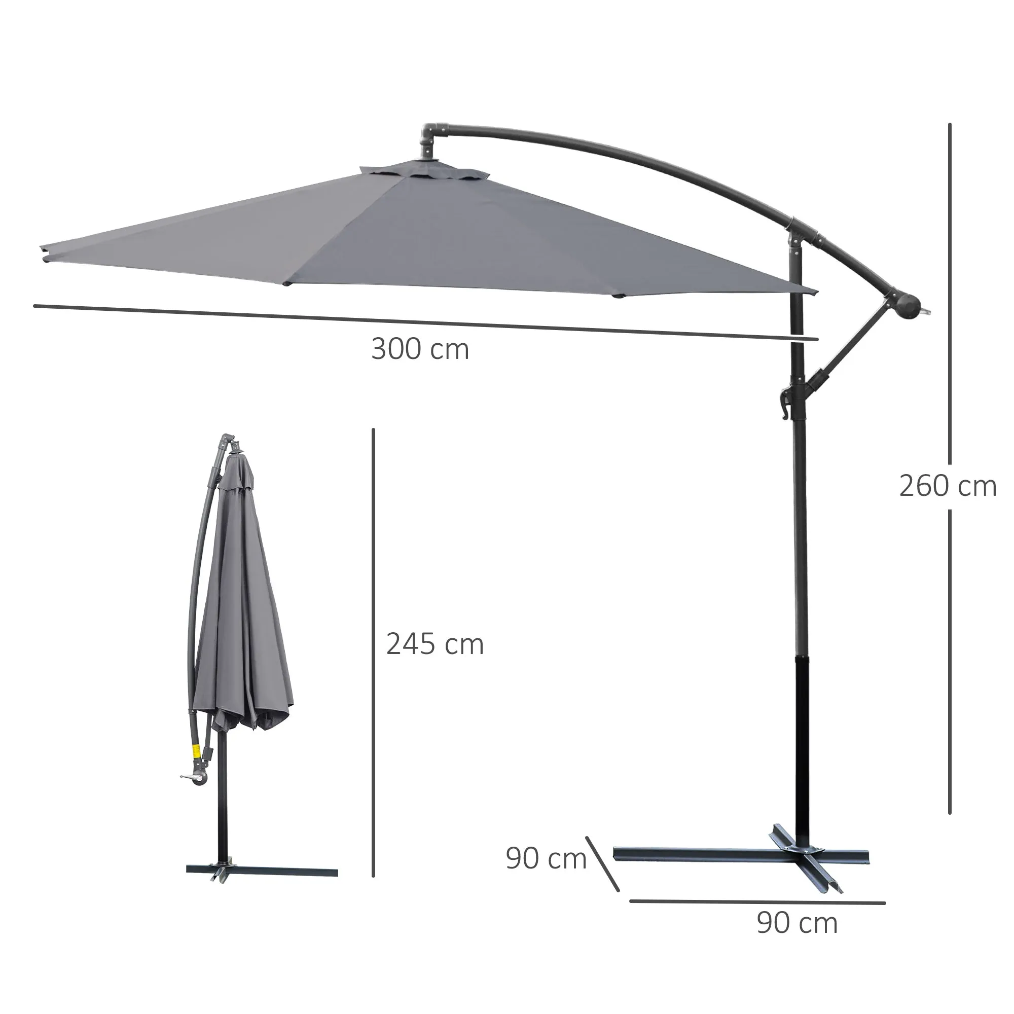 Garden Umbrella 3x2.5 m Arm and Tiltable with Crank, in Steel and Polyester Grey - Image 3