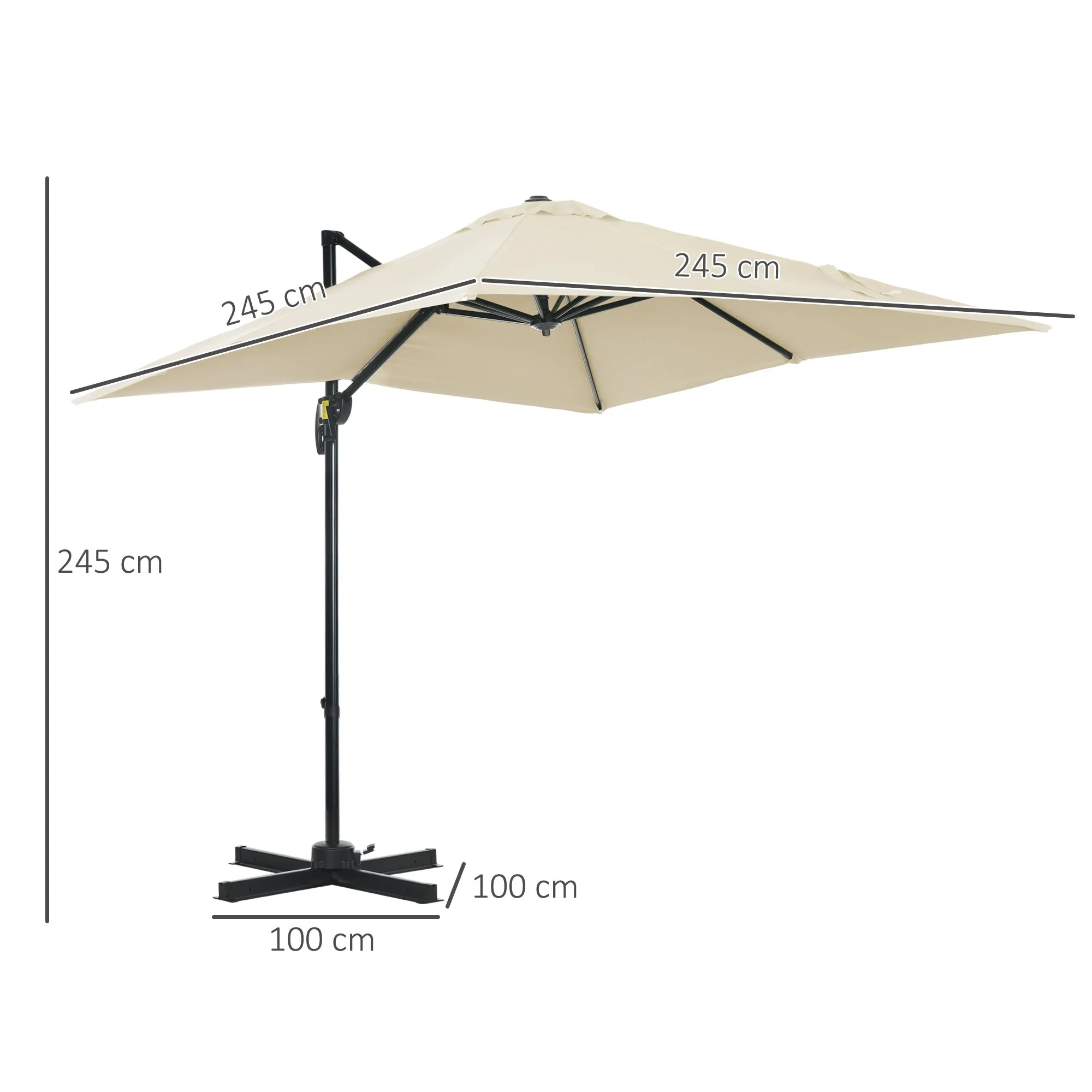 2.5x2.5m Cream Garden Umbrella with 5-Level Adjustable Angle and 360° - Image 3