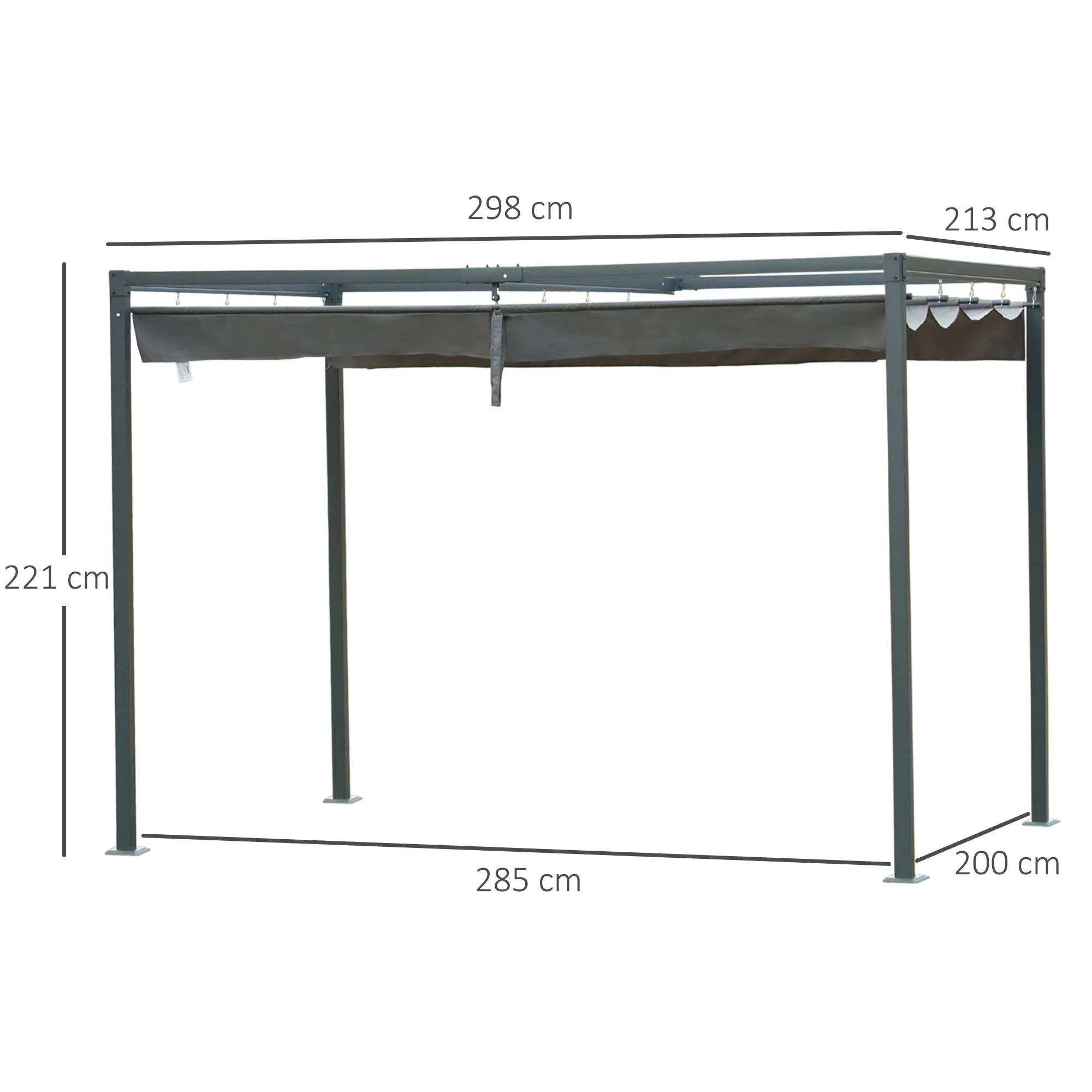 Gazebo Garden Pergola 3x2m with Sliding Metal and Polyester Cover, Grey and Black - Image 3
