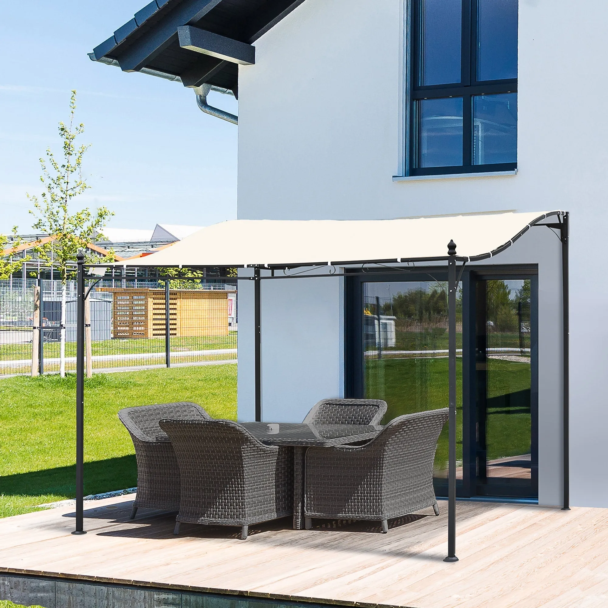 Gazebo Pergola 3x3m Garden with Waterproof Curtain Cream - Image 2