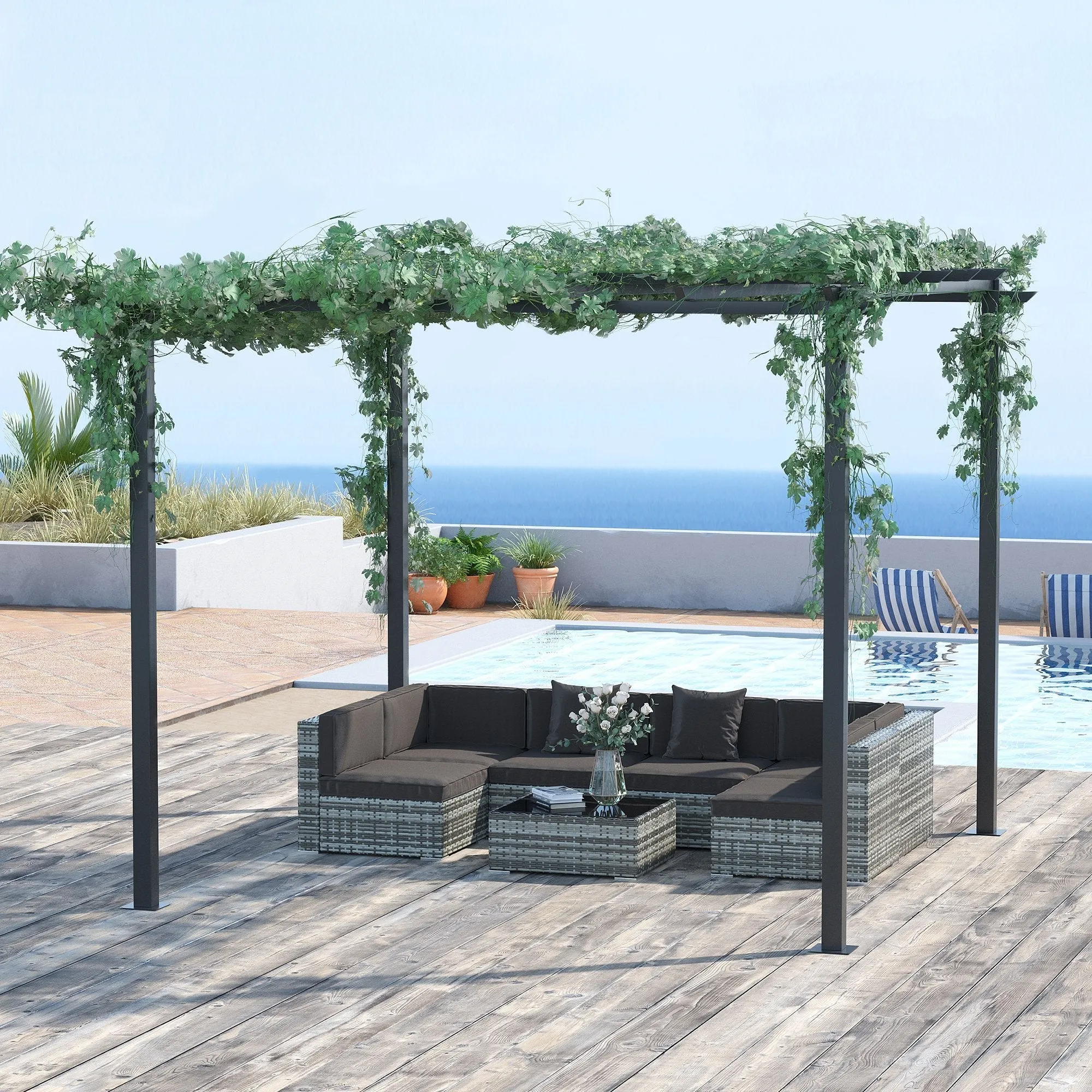 Gazebo Garden Pergola 3x3m Decorable with Black Metal Climbing Plants - Image 2