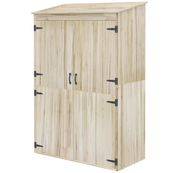 Garden Shed in Fir Wood with 2 Doors and Shelves, 120x57x183cm, Natural