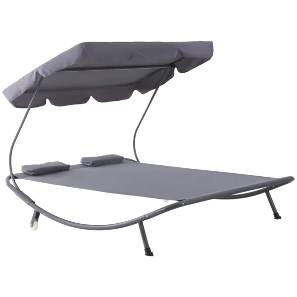 Outdoor Serenity: Double Sunbed with Adjustable Parasol for Garden, Patio, and Outdoor Spaces (200x175x134cm, Gray)