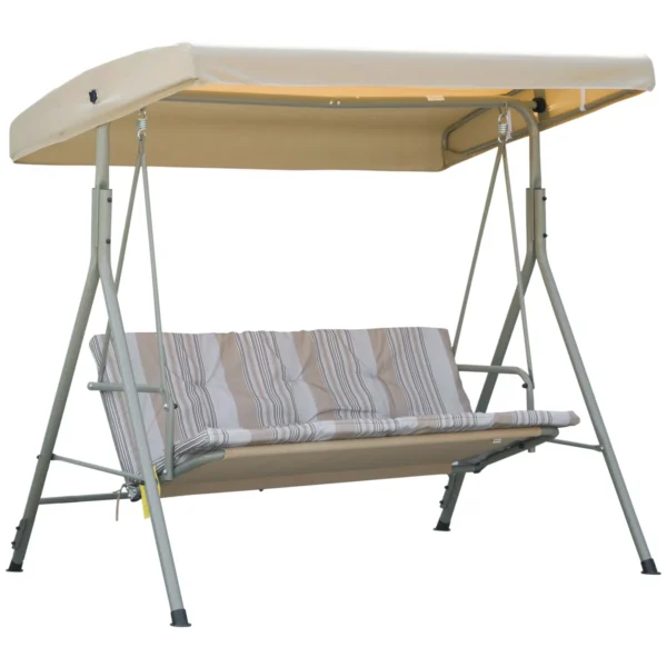 TENNESSEE | 3 Seater Steel Garden Swing with Adjustable Roof, Cushions and Armrests, 172x110x156cm