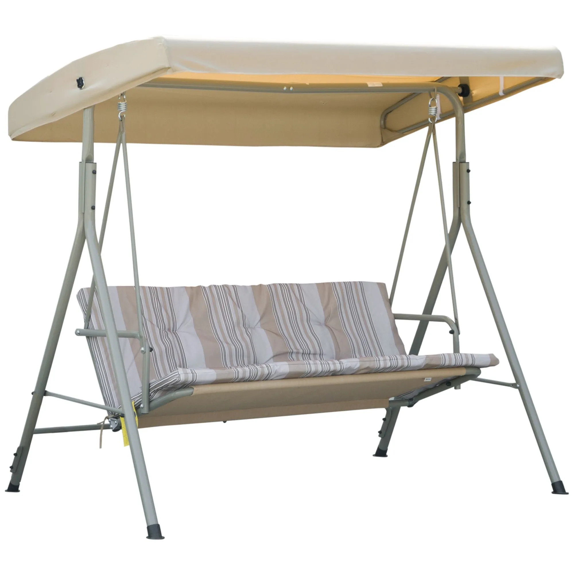 TENNESSEE | 3 Seater Steel Garden Swing with Adjustable Roof, Cushions and Armrests, 172x110x156cm