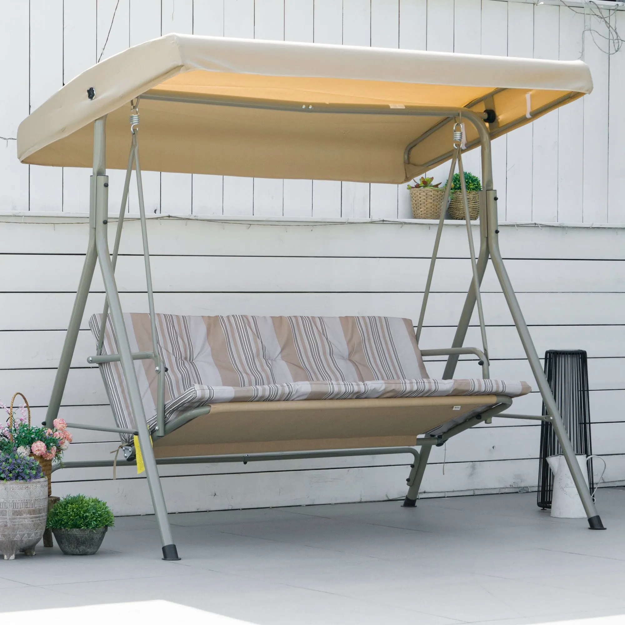 TENNESSEE | 3 Seater Steel Garden Swing with Adjustable Roof, Cushions and Armrests, 172x110x156cm - Image 2