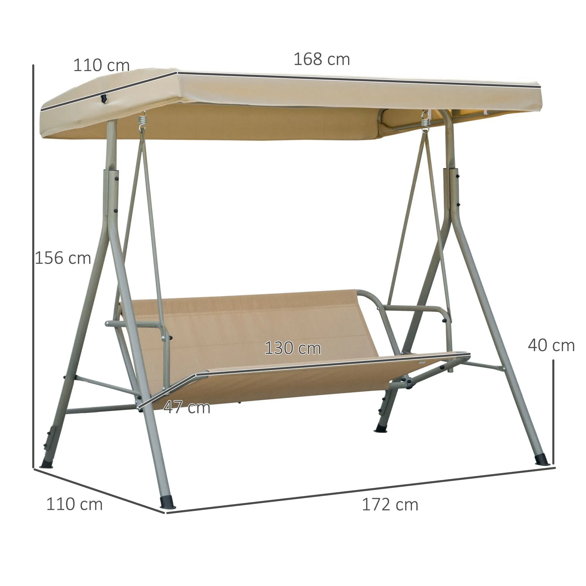TENNESSEE | 3 Seater Steel Garden Swing with Adjustable Roof, Cushions and Armrests, 172x110x156cm - Image 3