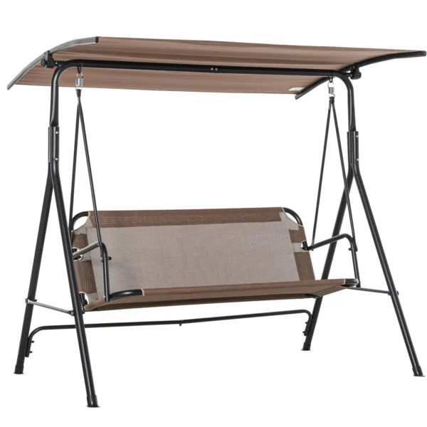 LOUISIANA | 3 Seater Garden Swing Terrace with Adjustable Canopy in Metal and Texteline 172x110x155cm Brown