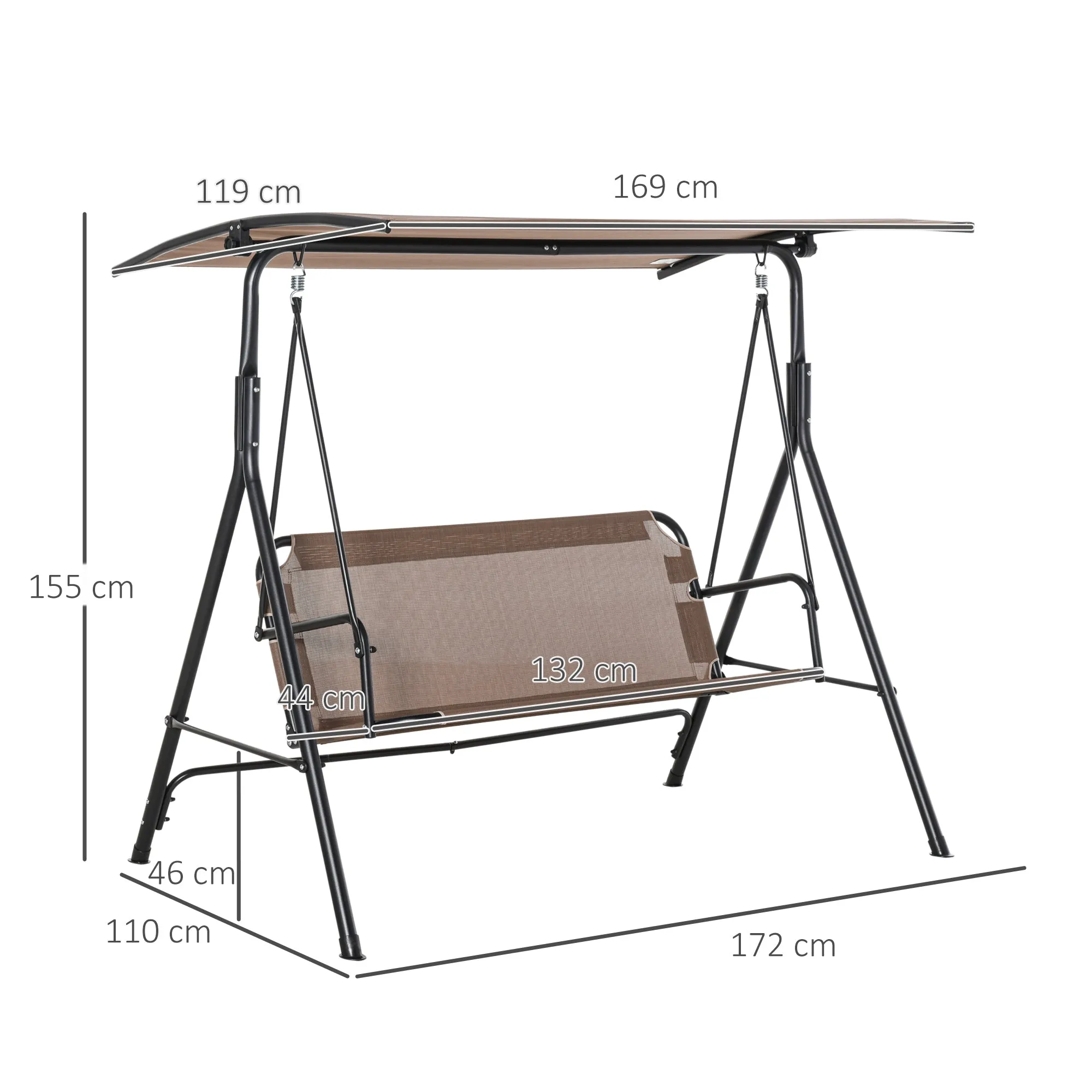 LOUISIANA | 3 Seater Garden Swing Terrace with Adjustable Canopy in Metal and Texteline 172x110x155cm Brown - Image 3