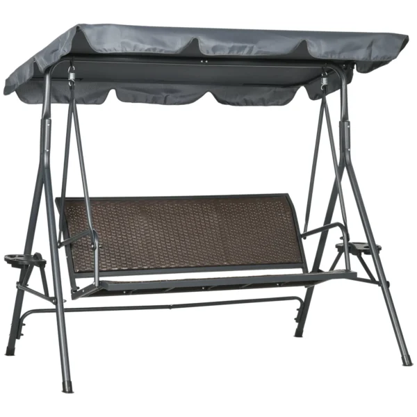 VIENNA | 3 Seater Garden Swing in PE Rattan and Steel with Adjustable Canopy and Cup Holder, 204x112x150 cm