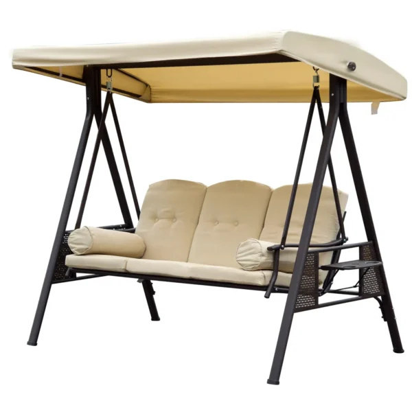 UTAH | Seater Metal Garden Swing, Outdoor Swing with Tilting Roof and Padded Cushions, 208x121x172 cm, Beige