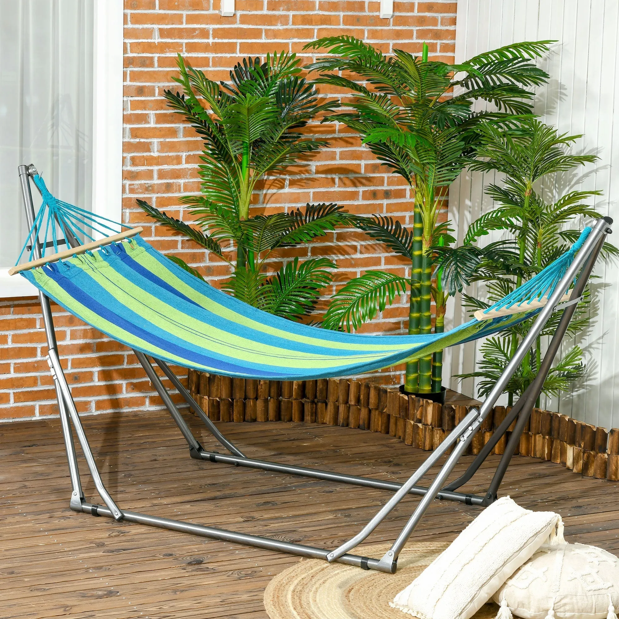 Folding Cotton and Steel Freestanding Hammock Stand, 270x100x94cm - Image 2