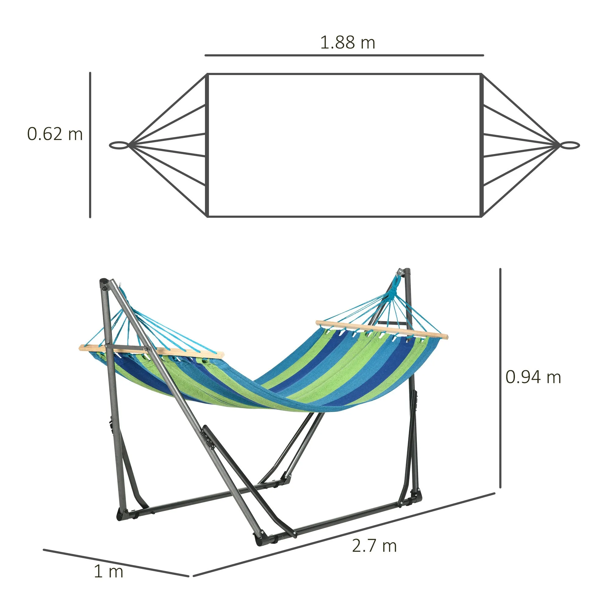 Folding Cotton and Steel Freestanding Hammock Stand, 270x100x94cm - Image 3