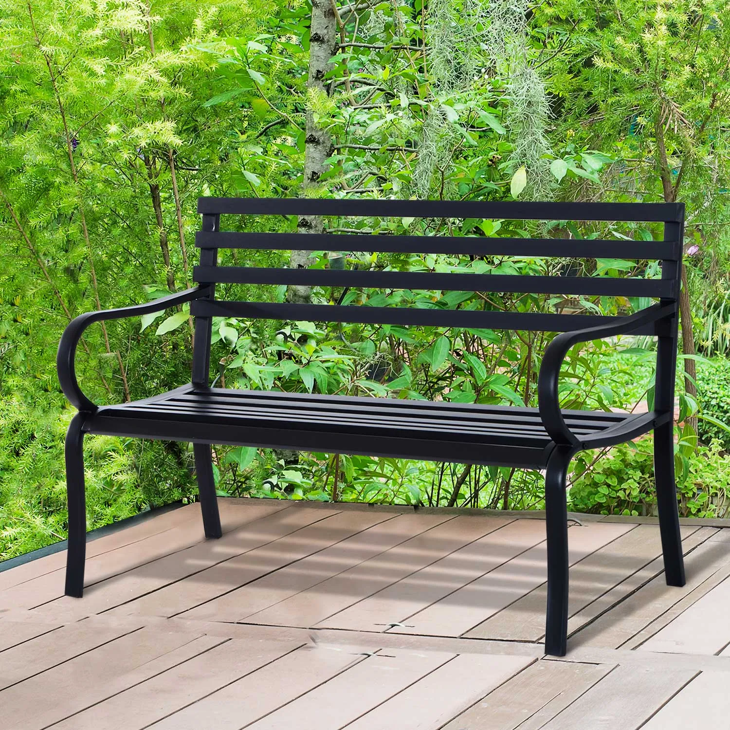 Outsunny garden bench in black metal 127 x 62 x 82cm - Image 2