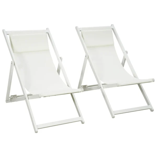 Set of 2 Folding and Reclining Outdoor Deck Chairs in Aluminum, 96.5x58x91.5 cm, Beige