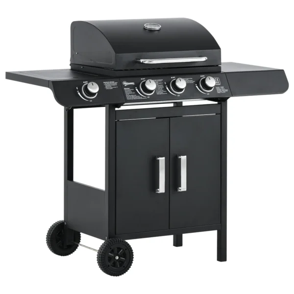 Black Gas Barbecue with 11.6kw Burners, Stove and Shelves