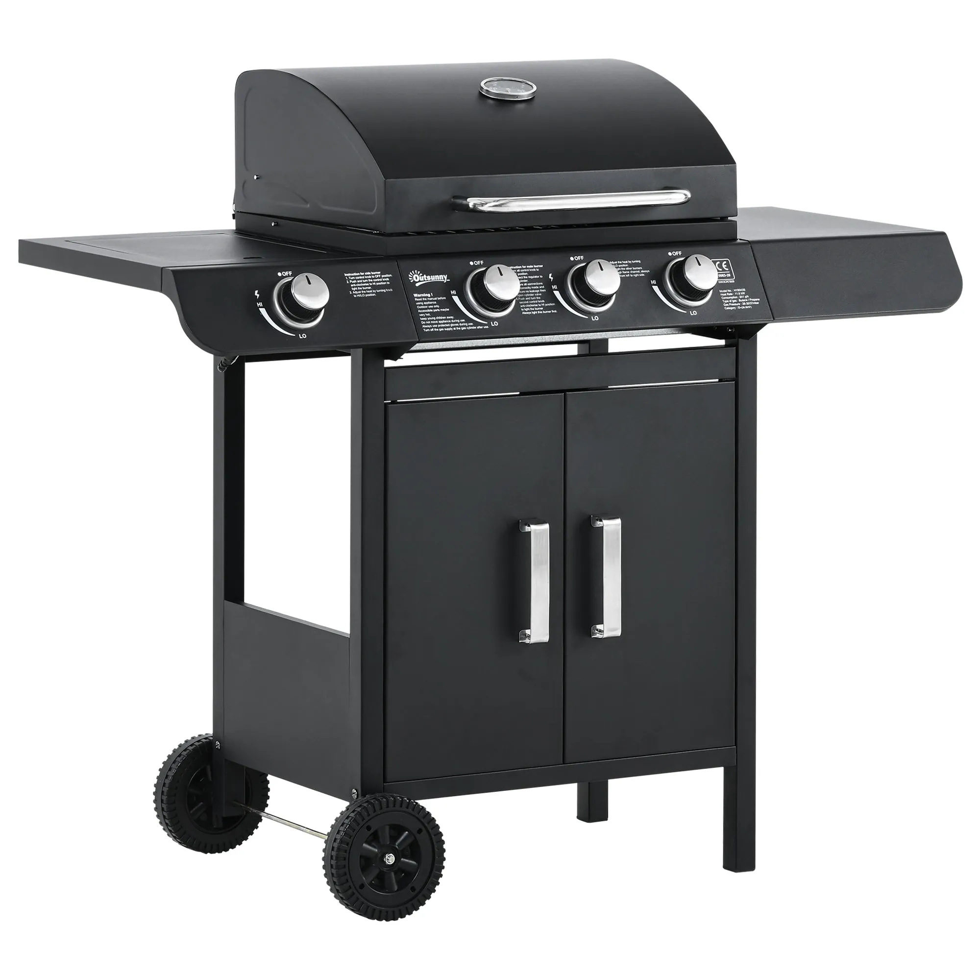 Black Gas Barbecue with 11.6kw Burners, Stove and Shelves