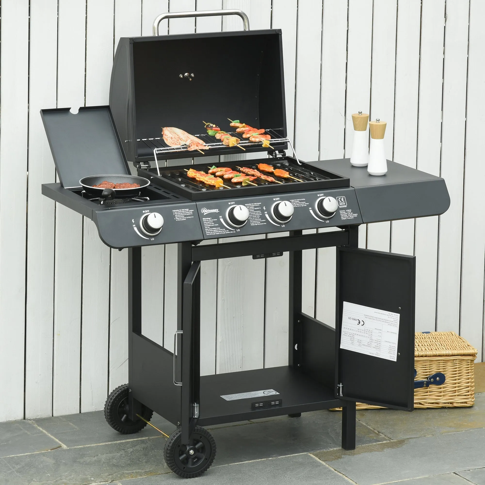 Black Gas Barbecue with 11.6kw Burners, Stove and Shelves - Image 2