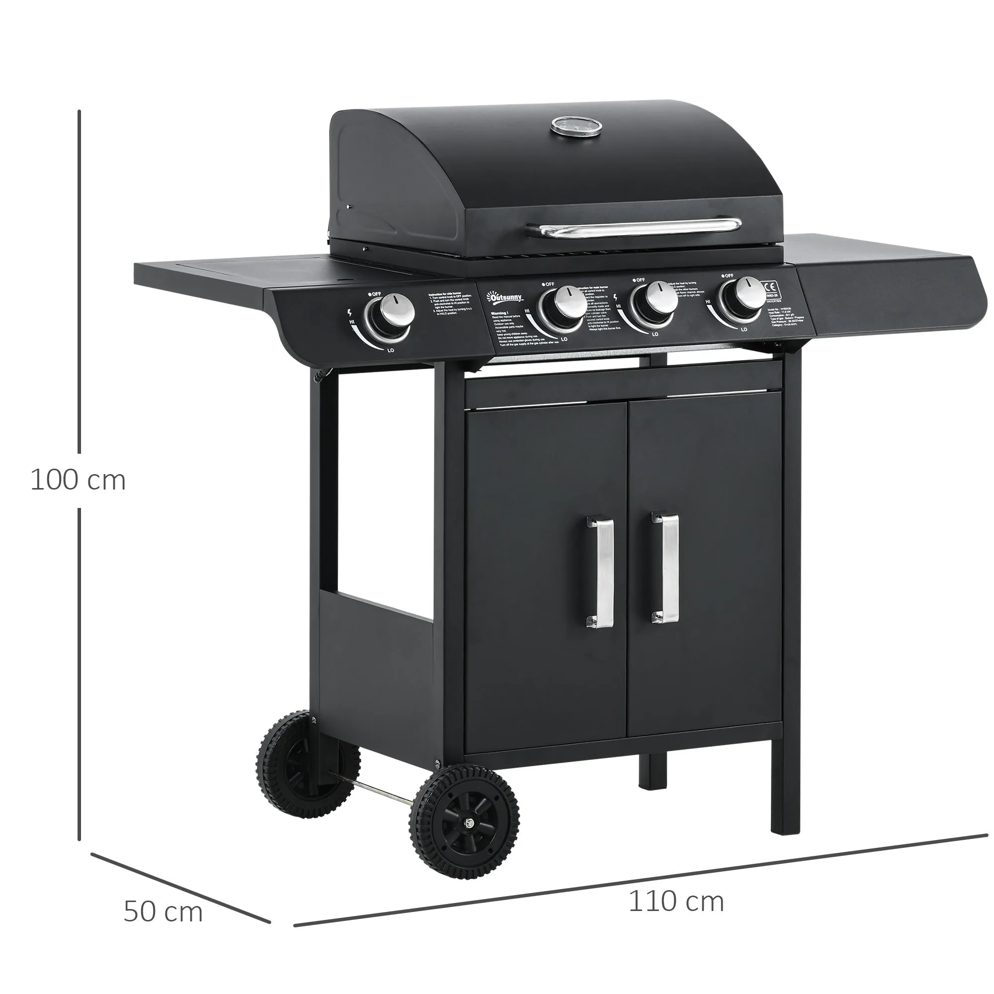 Black Gas Barbecue with 11.6kw Burners, Stove and Shelves - Image 3