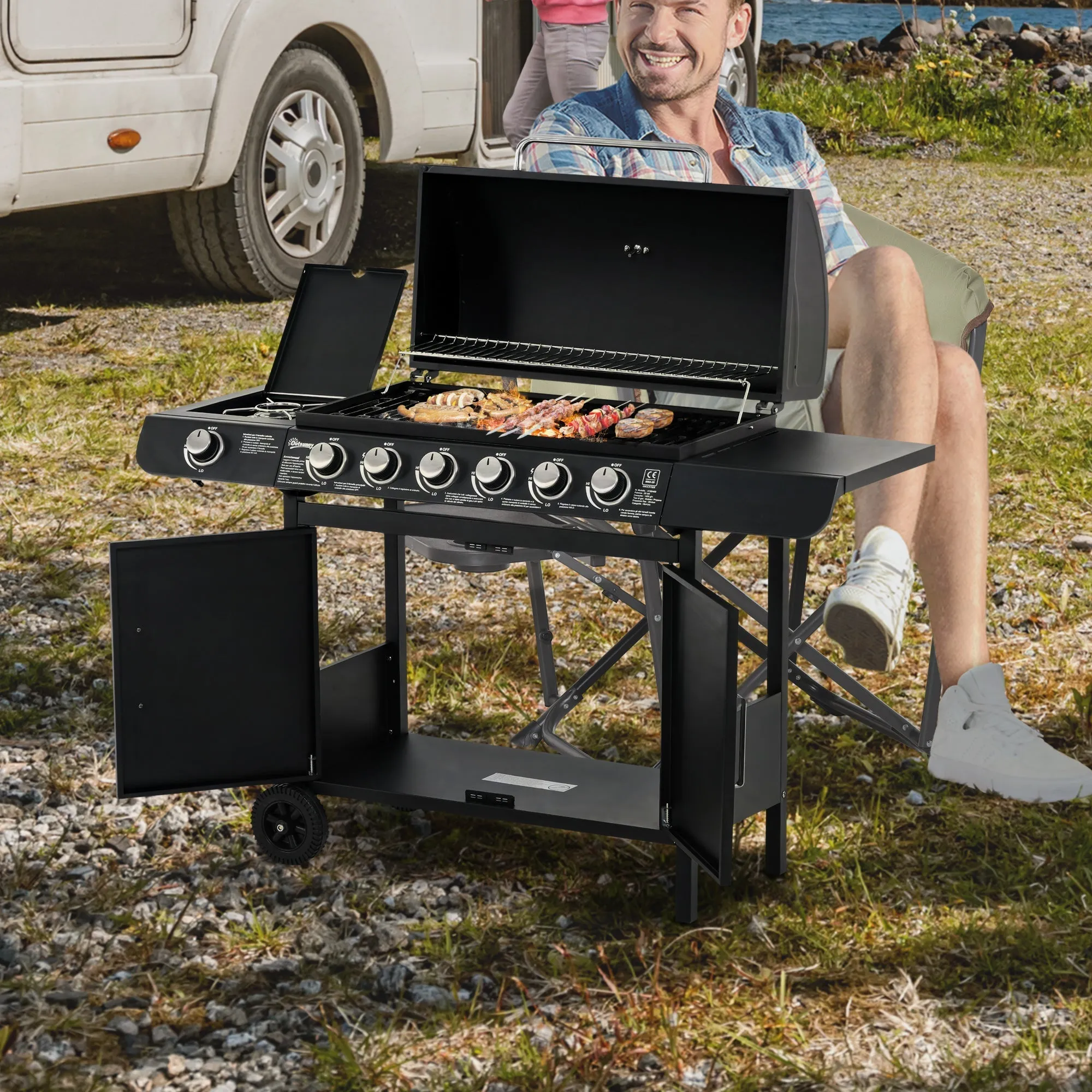 Black Gas Barbecue 20kw Burners and Side Stove