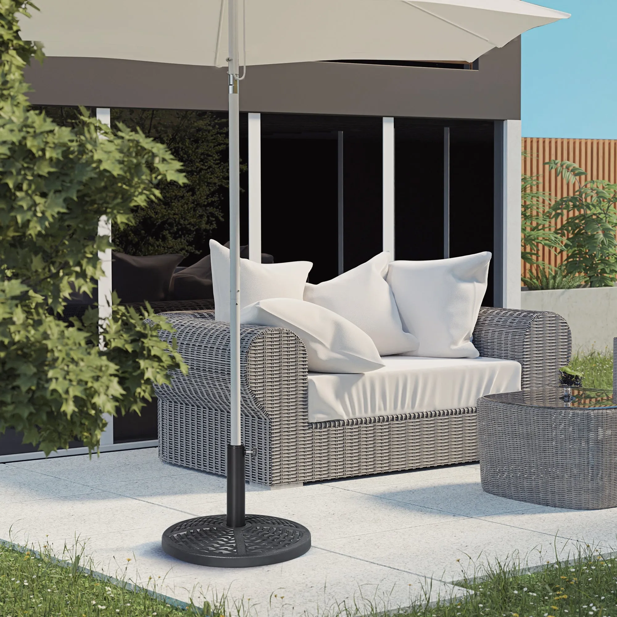 Round Garden Umbrella Base Rattan Effect Ø45cm Weight 9.5kg, Black - Image 2