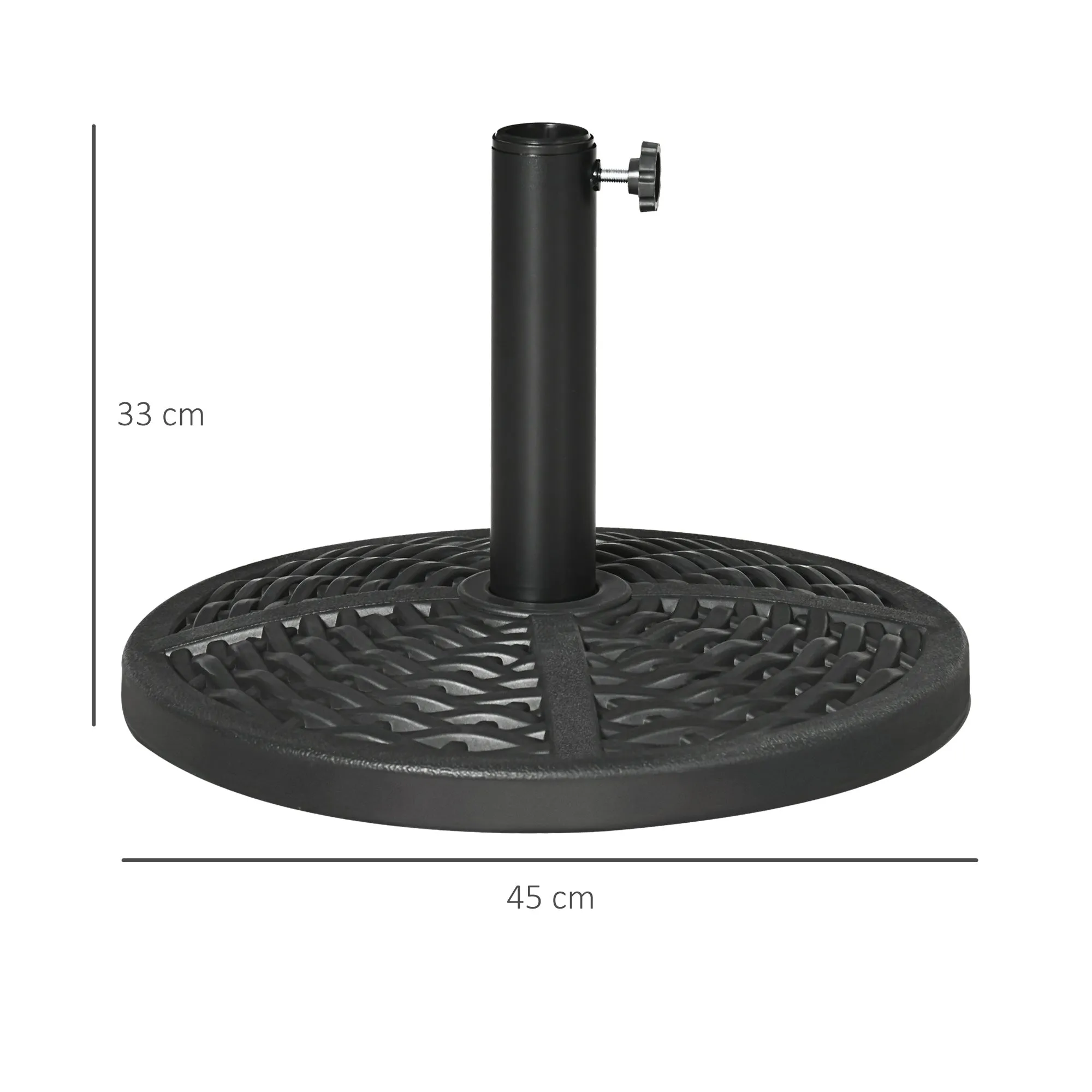 Round Garden Umbrella Base Rattan Effect Ø45cm Weight 9.5kg, Black - Image 3