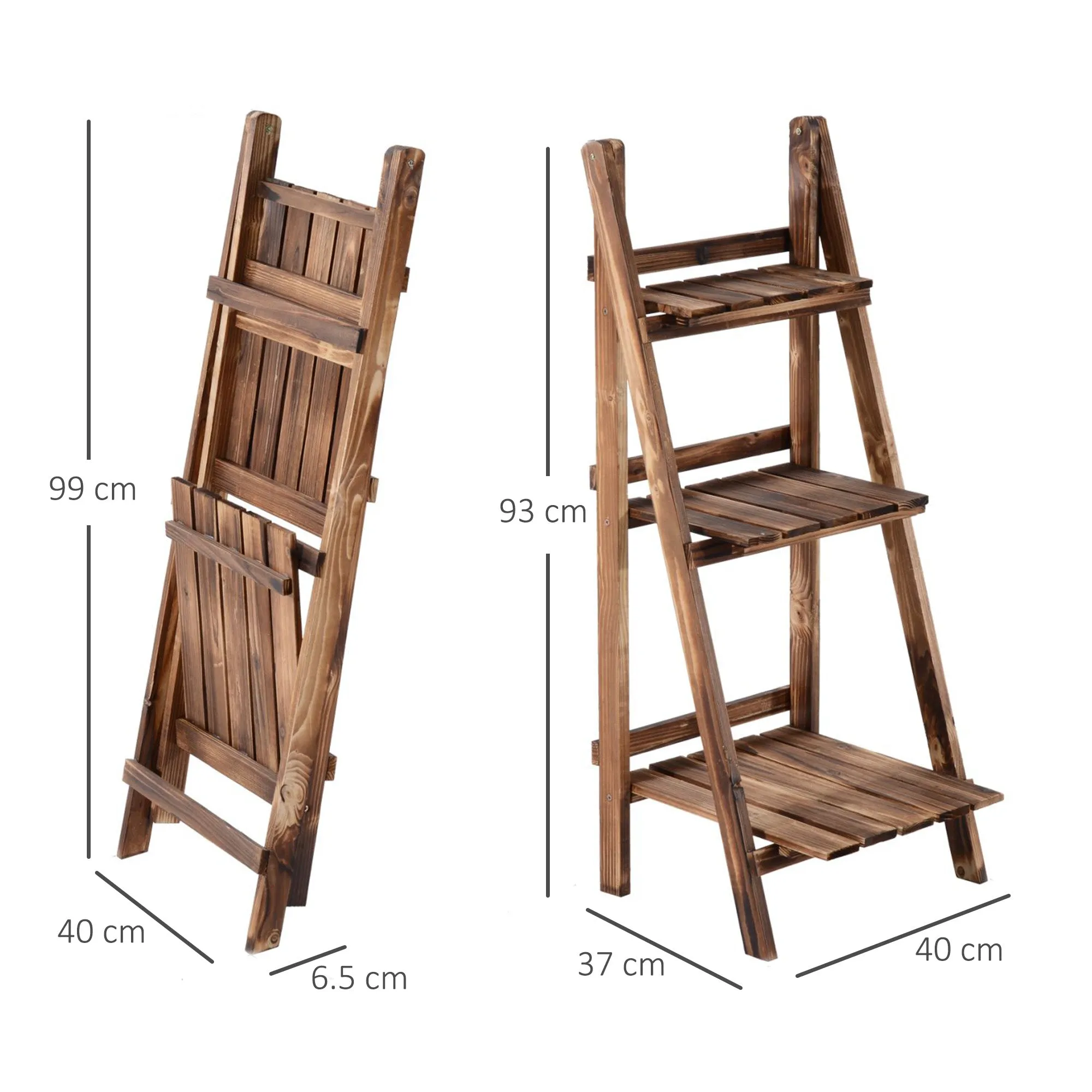 Folding Plant Stand Fir Wood Plant Pot Holder with 3 Tiers Outdoor Plant Shelf Flower Stand 40x37x93cm - Image 3