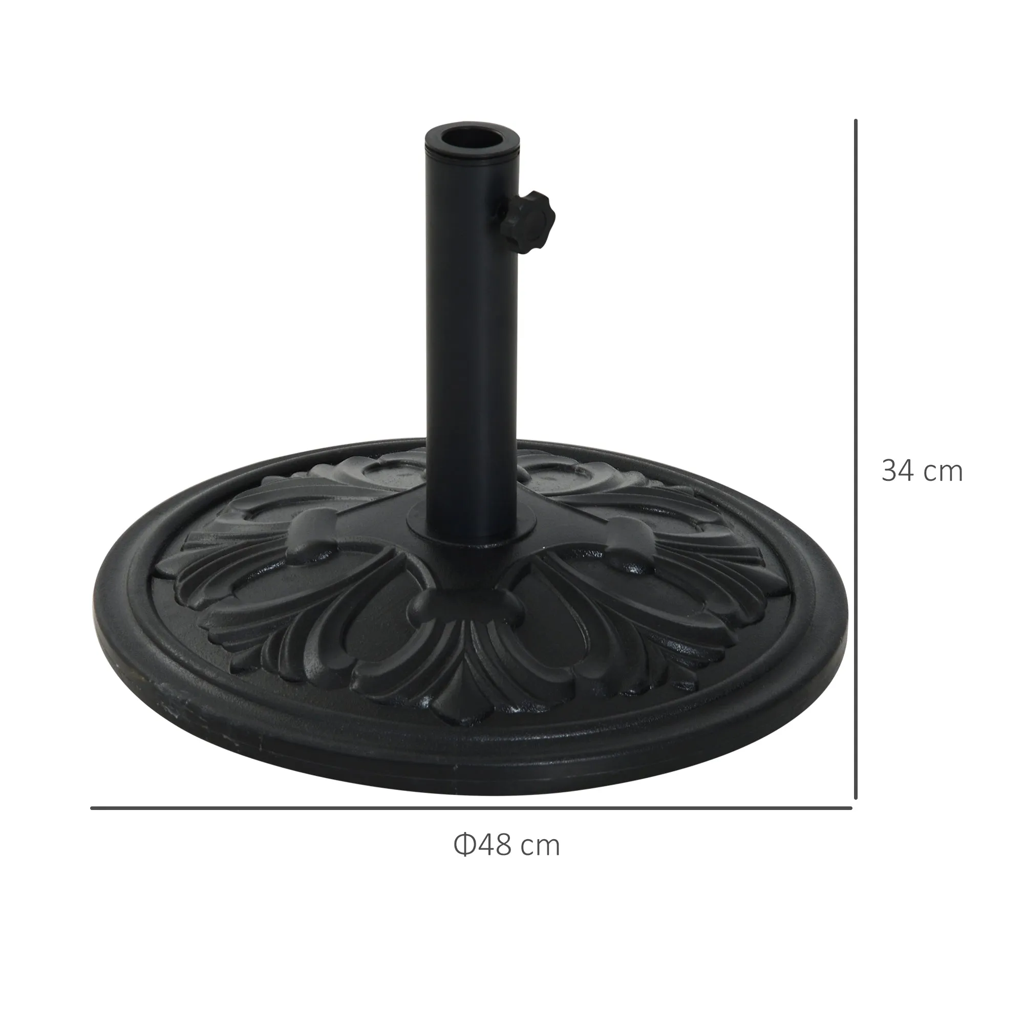 Round Umbrella Base Ø48x34 cm in 13kg Plastic for Ø35/38/48 mm Poles, Black - Image 3