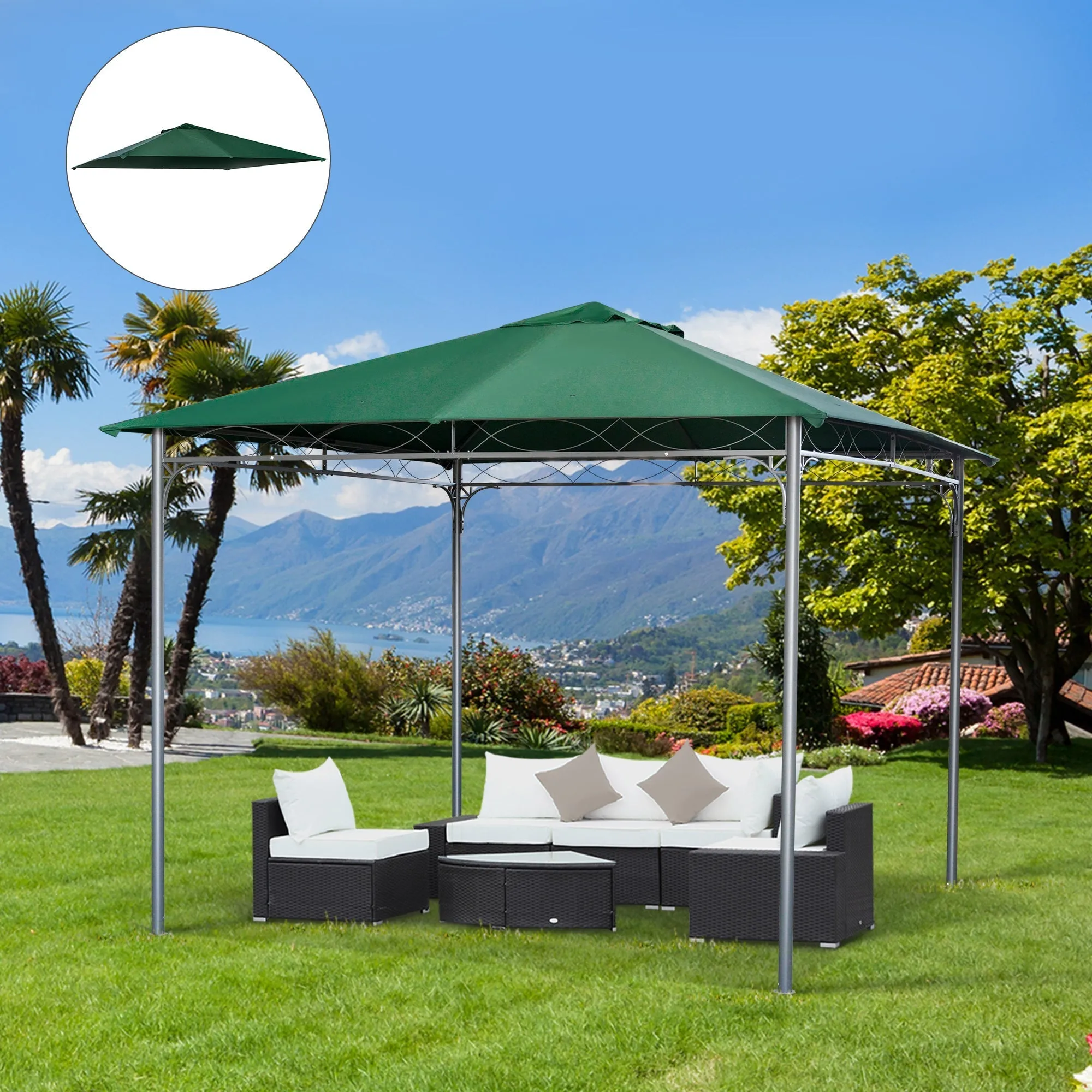 Replacement Roof for 3x3m Garden Gazebo in Polyester, Green - Image 2