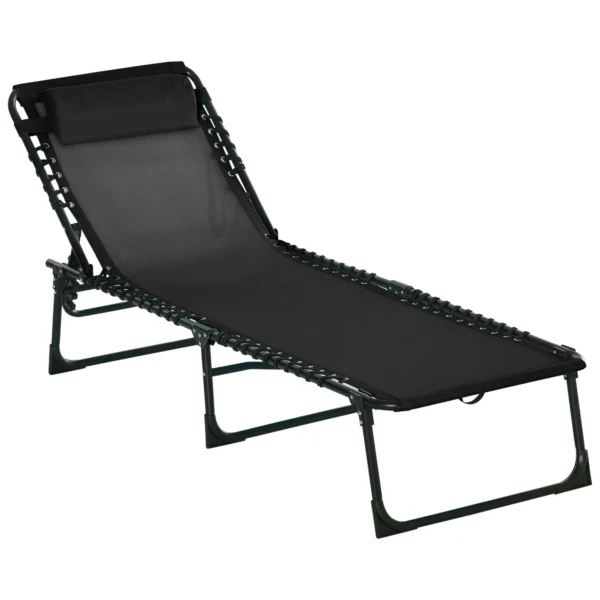 Steel and Breathable Fabric Sun Lounger with Reclining Backrest, 197x58x30 cm, Black