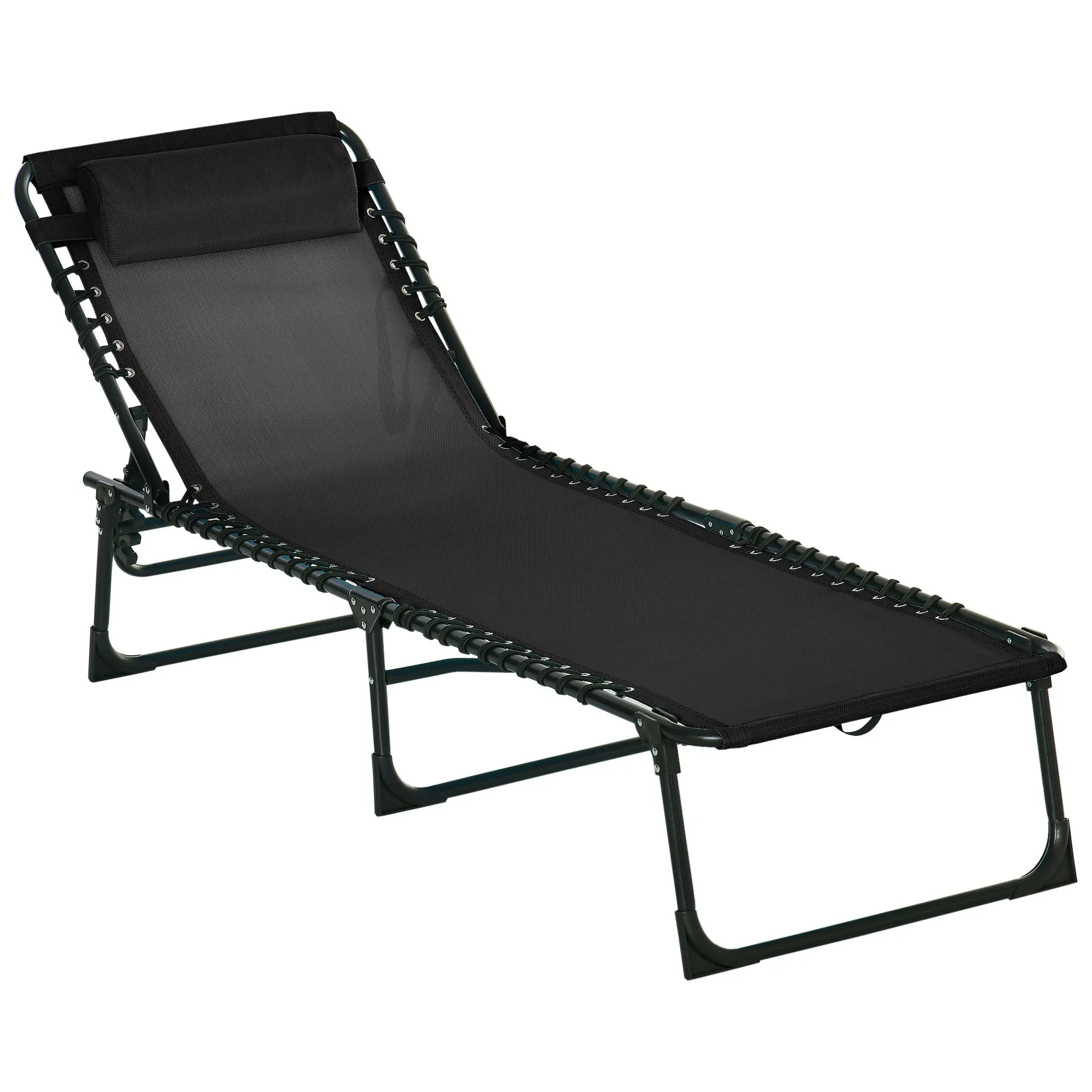 Steel and Breathable Fabric Sun Lounger with Reclining Backrest, 197x58x30 cm, Black