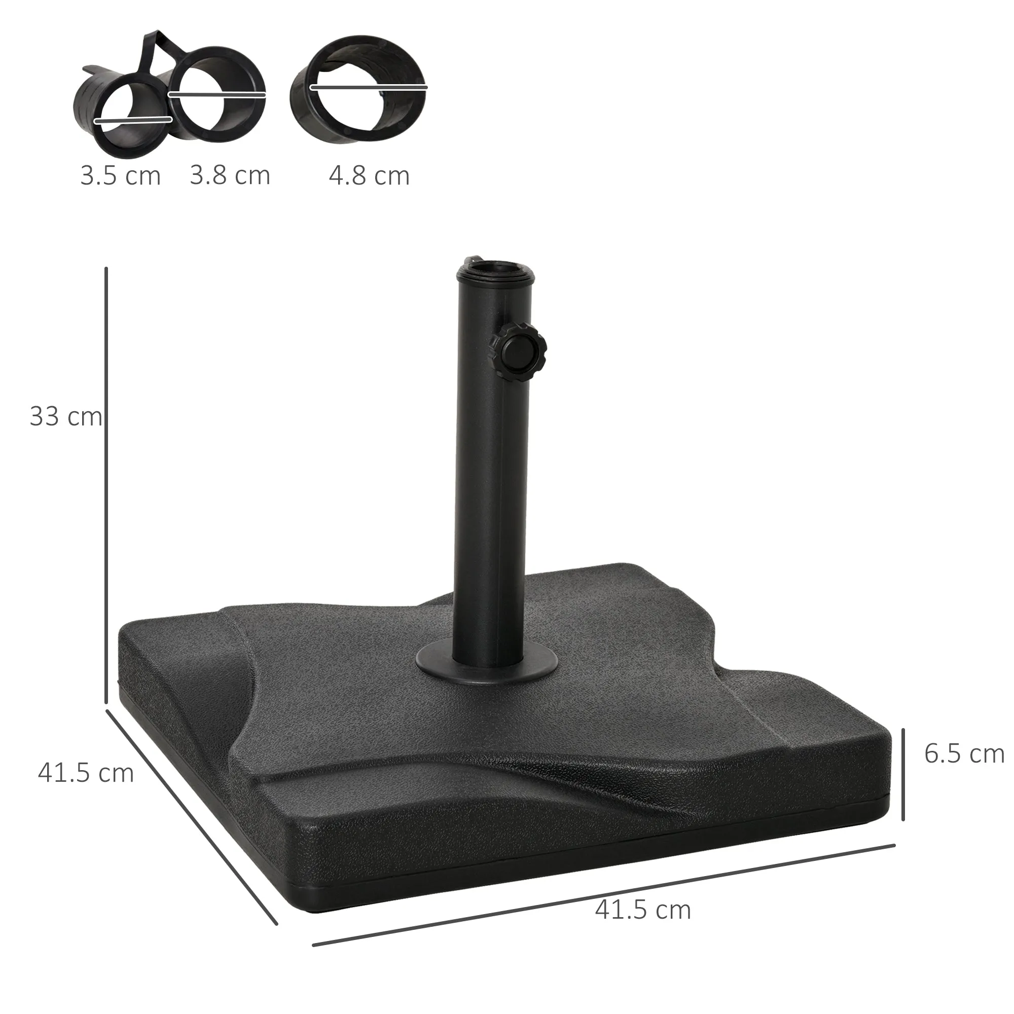 18kg Square Umbrella Base for Ø3/3.5/3.8cm Poles, 45x45x39cm, Black - Image 3