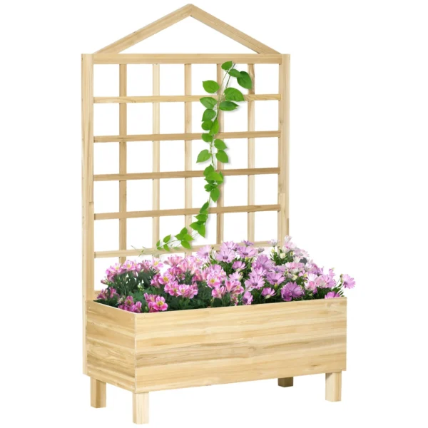 Outdoor Planter in Fir Wood with Trellis and Drainage Holes, 90x43x150 cm