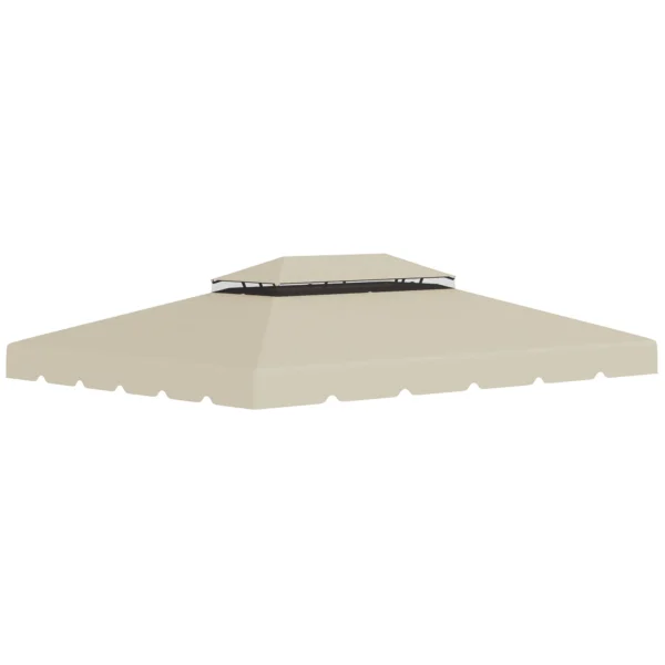 3x4m Garden Gazebo Replacement Canopy with 2 Tier Roof in Beige Polyester