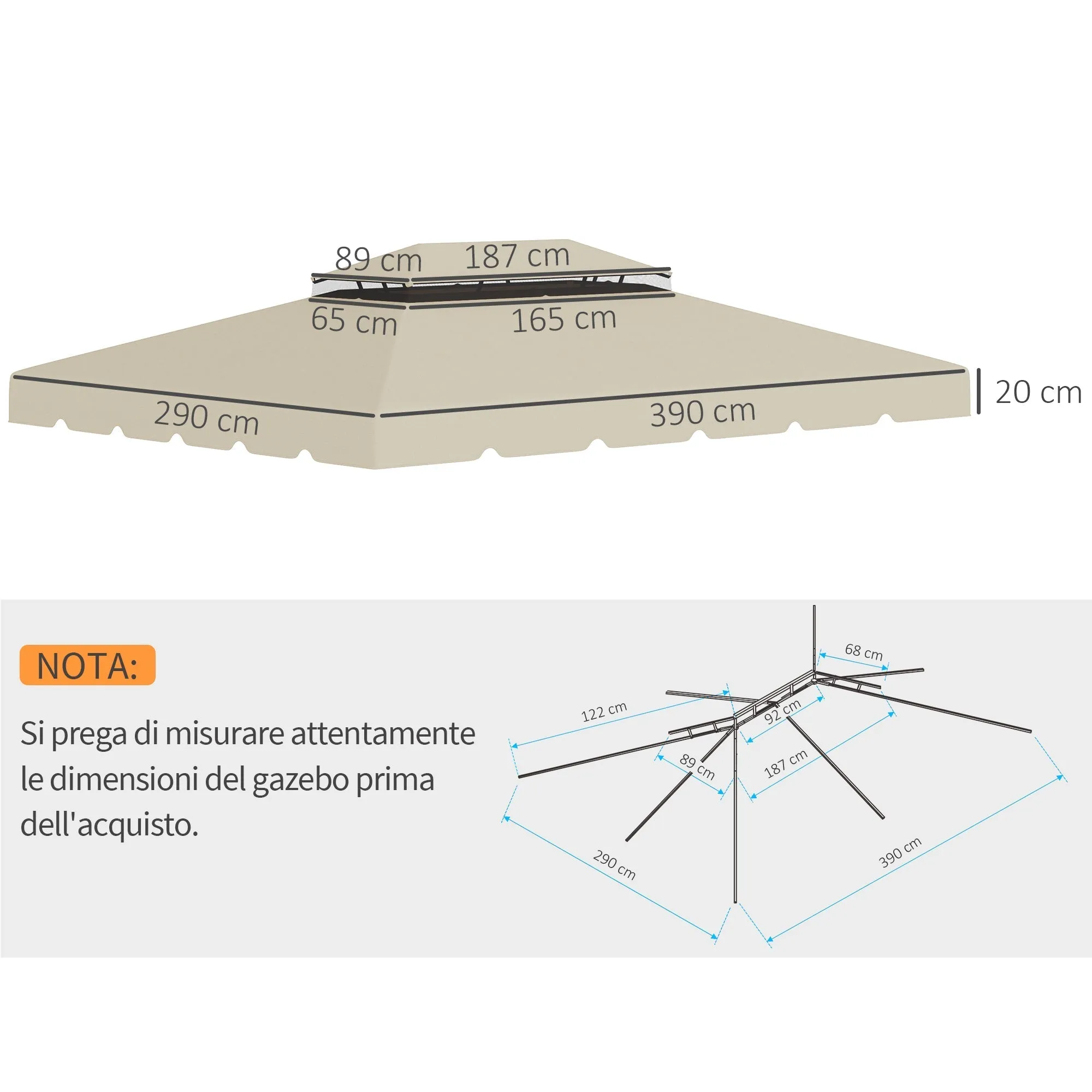 3x4m Garden Gazebo Replacement Canopy with 2 Tier Roof in Beige Polyester - Image 3