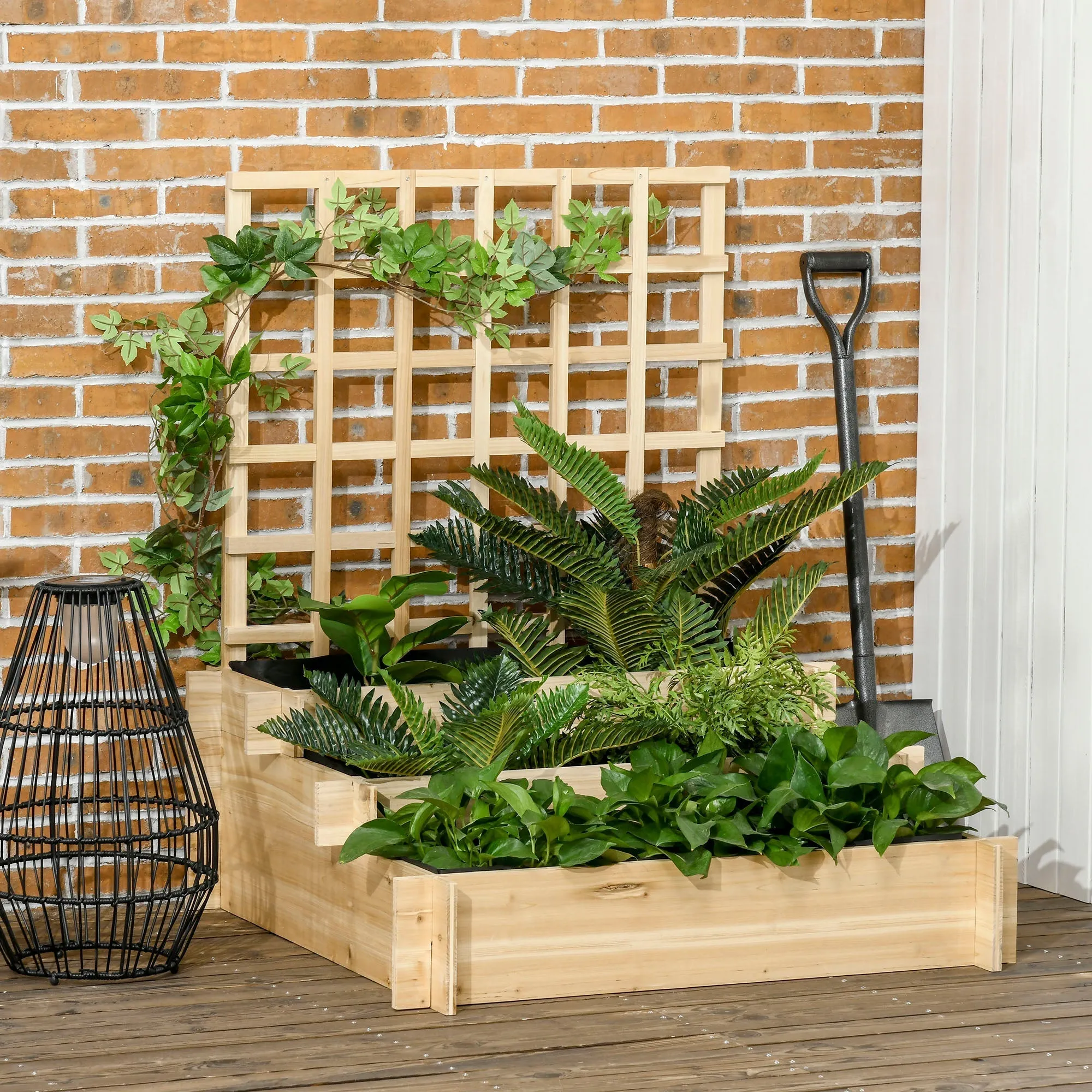 3-Tier Outdoor Planter with Fir Wood and Non-Woven Fabric Trellis, 95x95x110 cm - Image 2